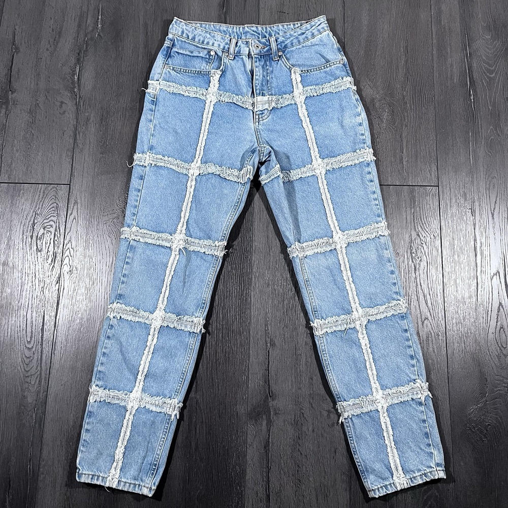 Ragged Jeans Womens 28 Blue Patchwork Light Wash Y2K‎ Preppy Punk Fringe Grunge